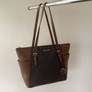 Michael Kors Large Logo Leather Zip Top Tote Bag